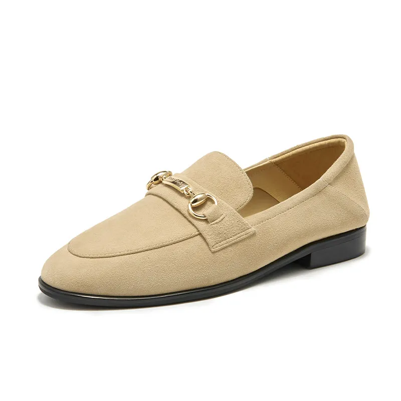 BeauToday Womens Penny Loafers Business Casual Round Toe Suede Sheepskin Walking Flats with Buckle