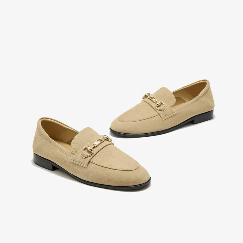 BeauToday Womens Penny Loafers Business Casual Round Toe Suede Sheepskin Walking Flats with Buckle