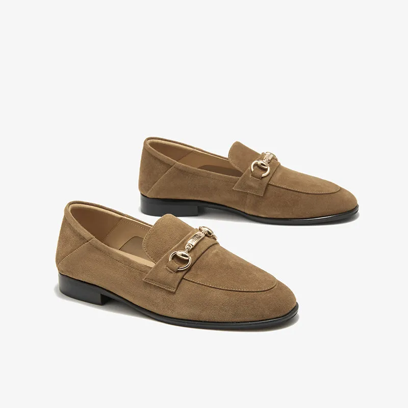BeauToday Womens Penny Loafers Business Casual Round Toe Suede Sheepskin Walking Flats with Buckle
