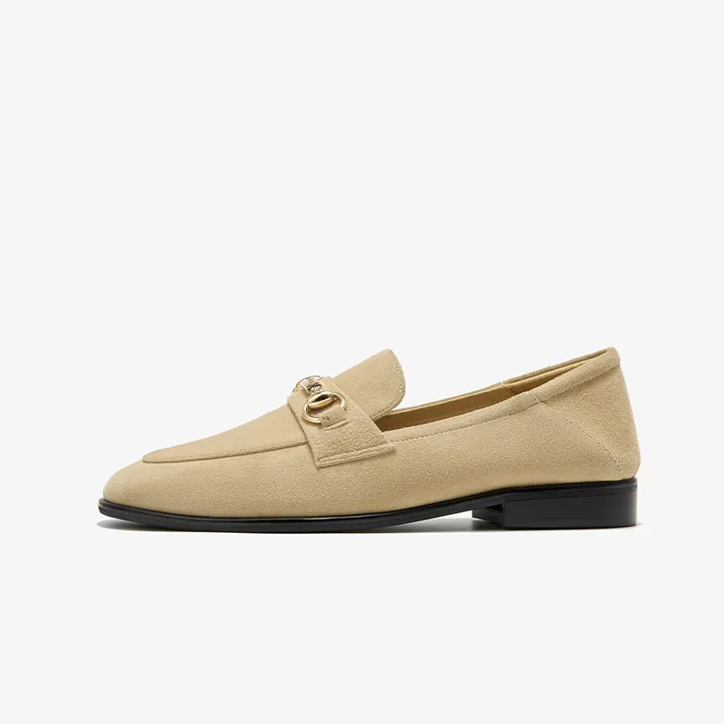 BeauToday Womens Penny Loafers Business Casual Round Toe Suede Sheepskin Walking Flats with Buckle