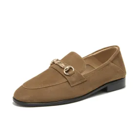 BeauToday Womens Penny Loafers Business Casual Round Toe Suede Sheepskin Walking Flats with Buckle