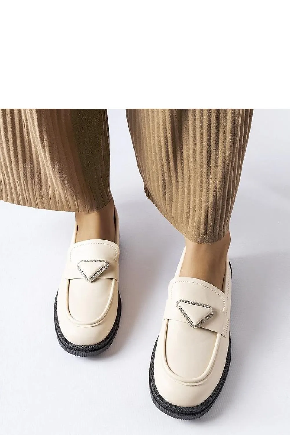 Beige loafers decorated with zircons