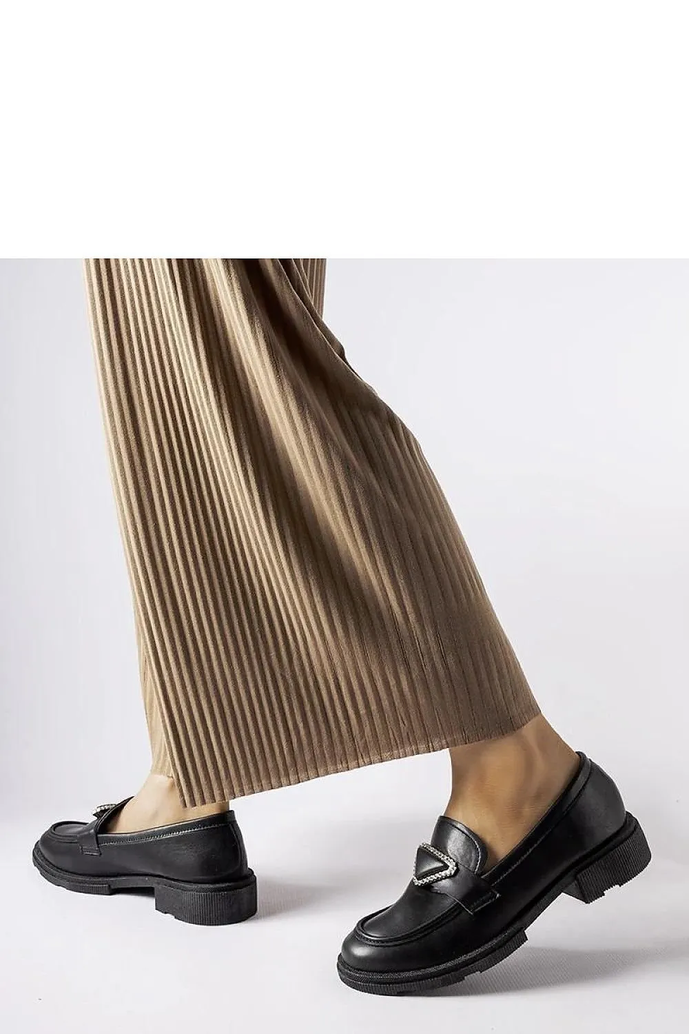 Beige loafers decorated with zircons