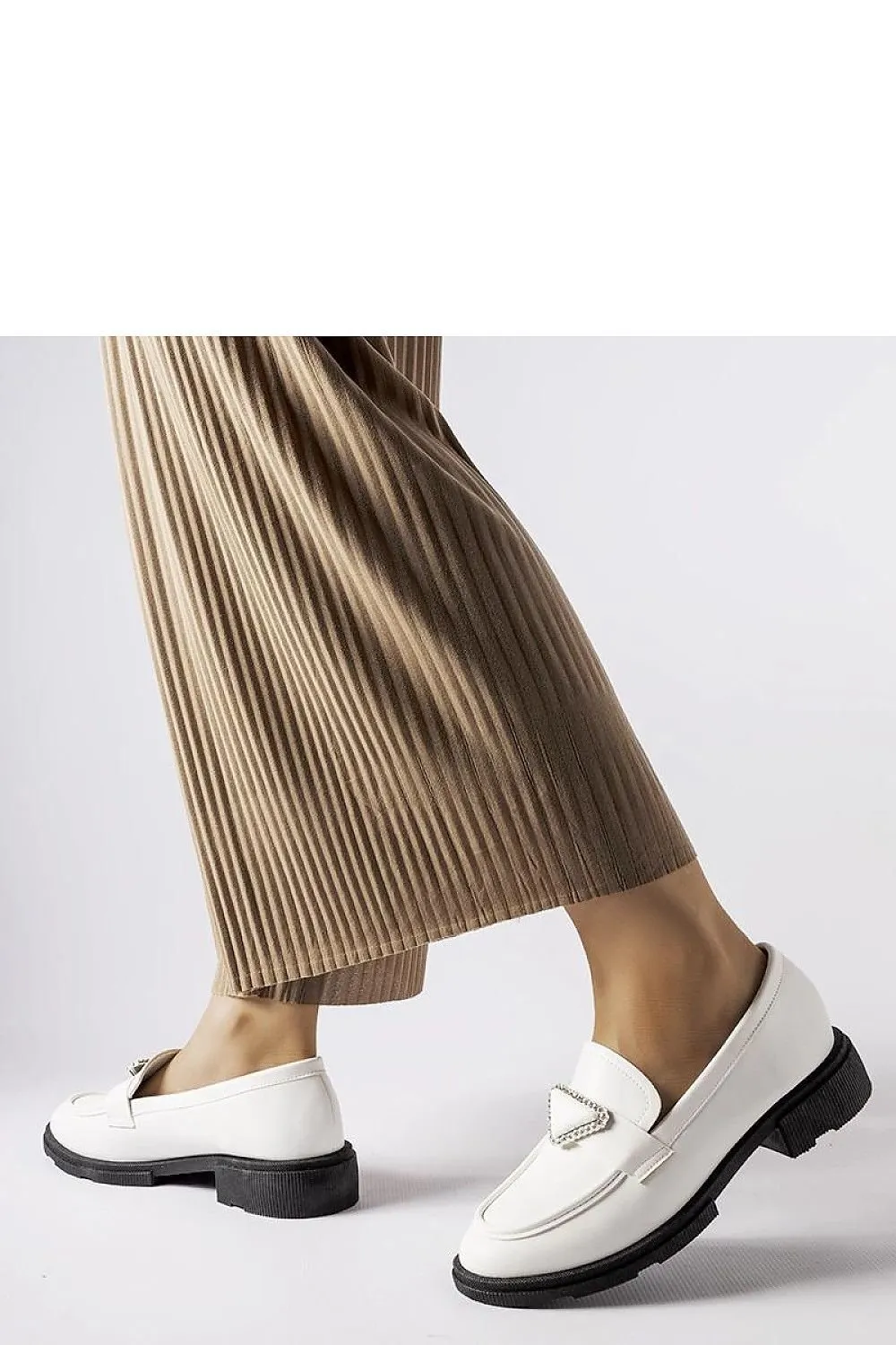 Beige loafers decorated with zircons