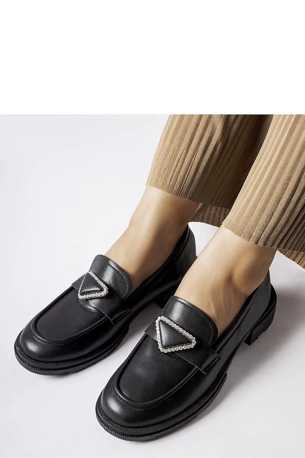 Beige loafers decorated with zircons