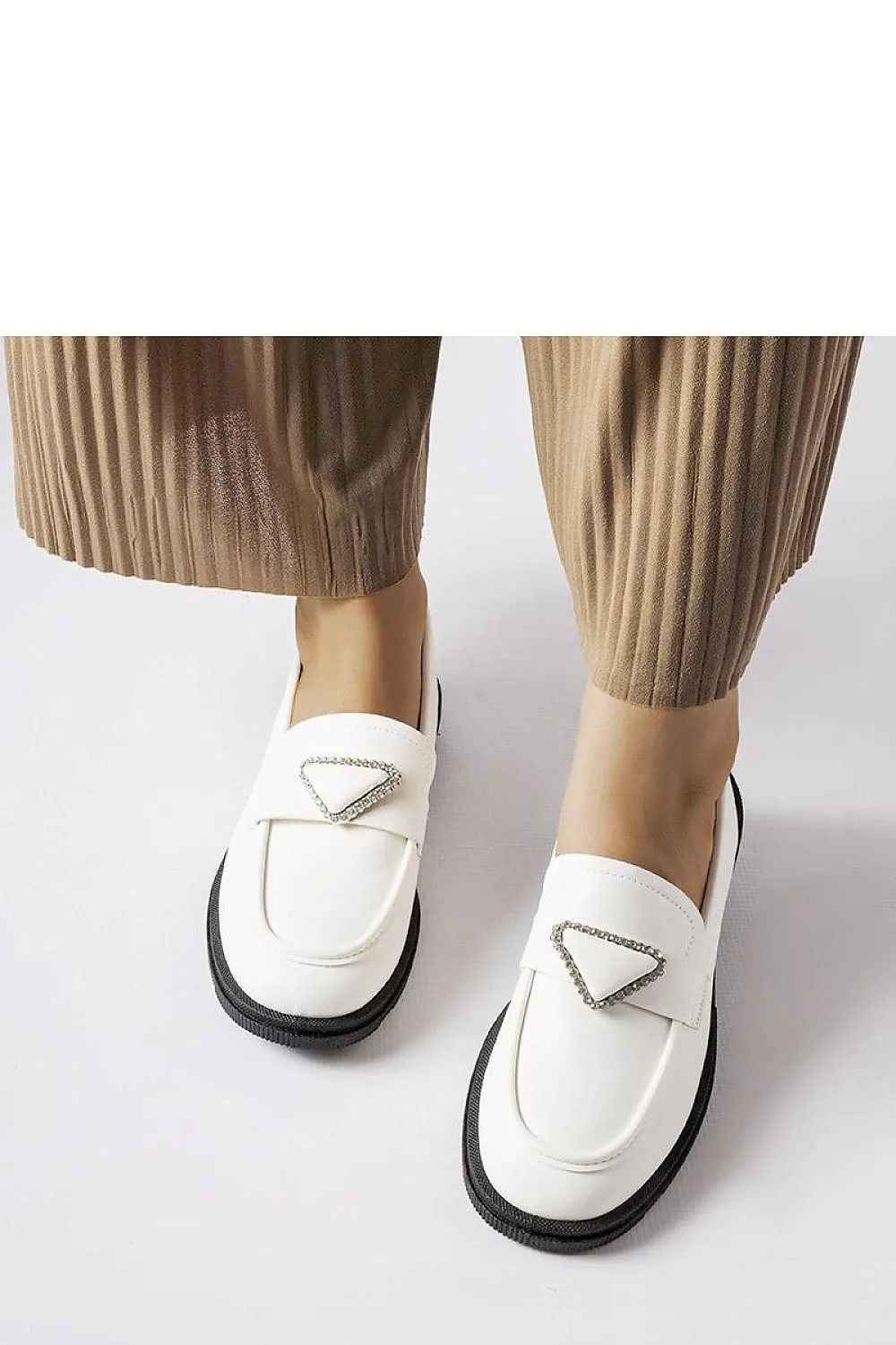 Beige loafers decorated with zircons