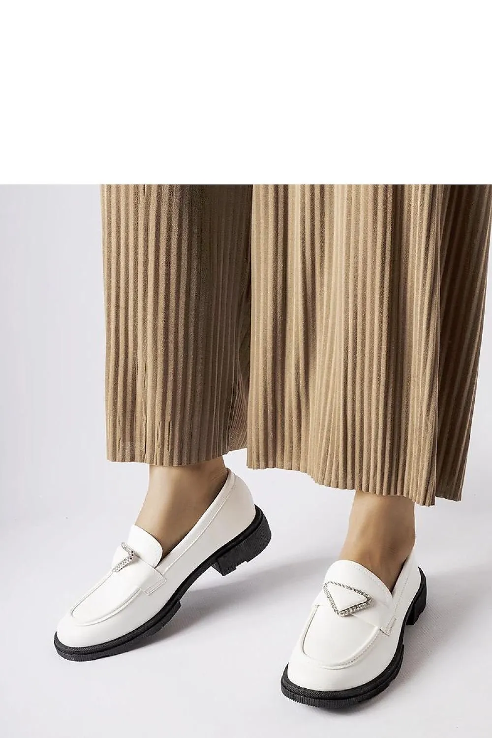 Beige loafers decorated with zircons