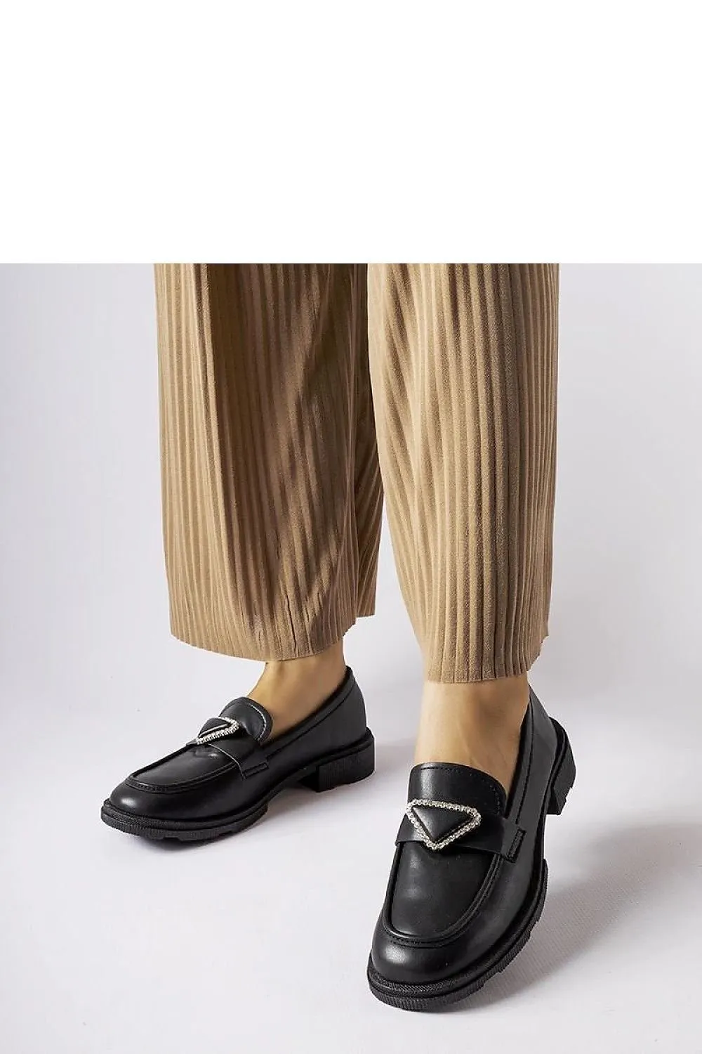 Beige loafers decorated with zircons