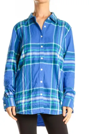 Blue Plaid Casual Top