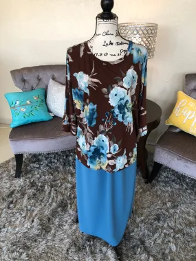 Brown/Blue Floral Top