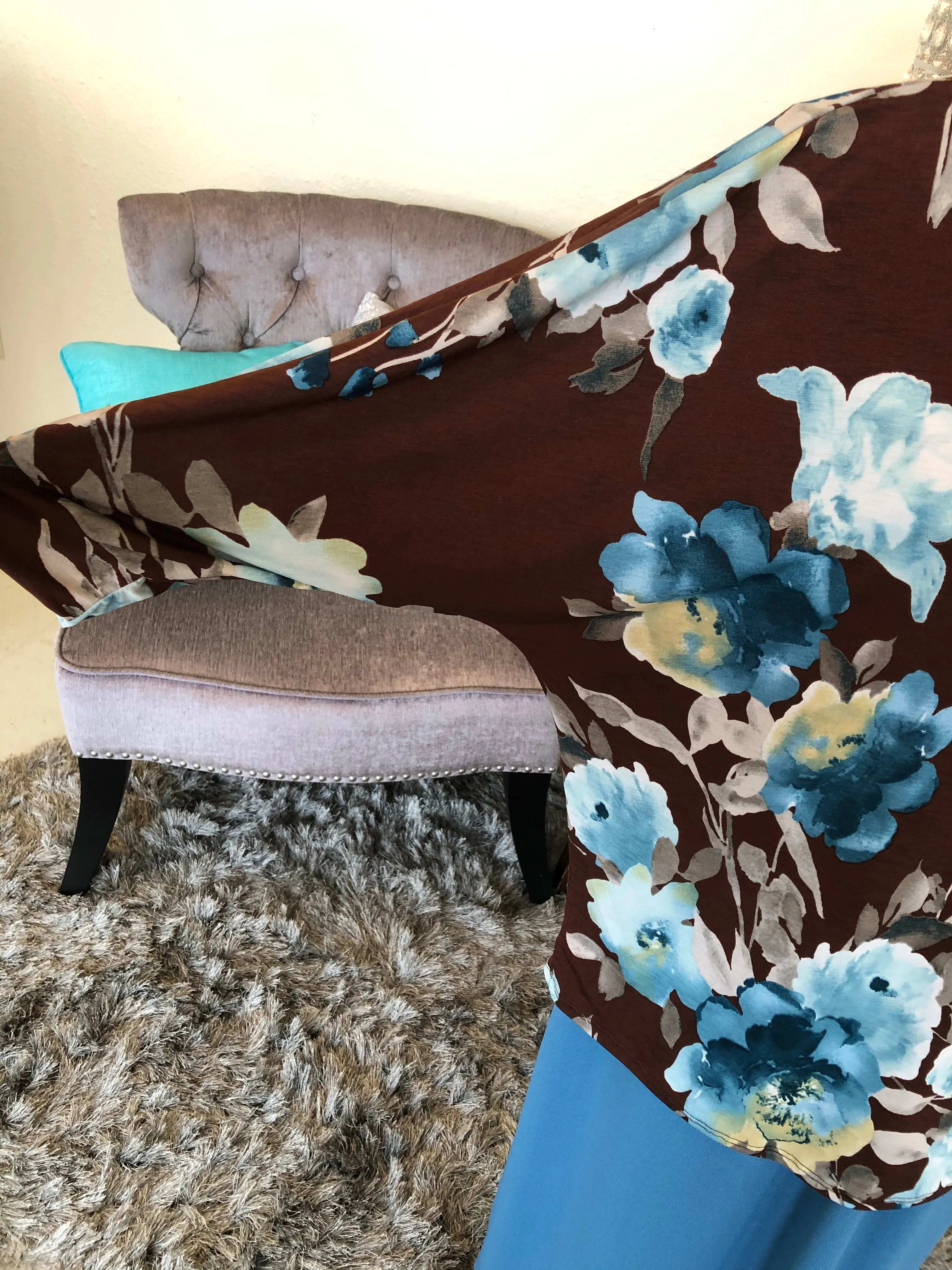 Brown/Blue Floral Top