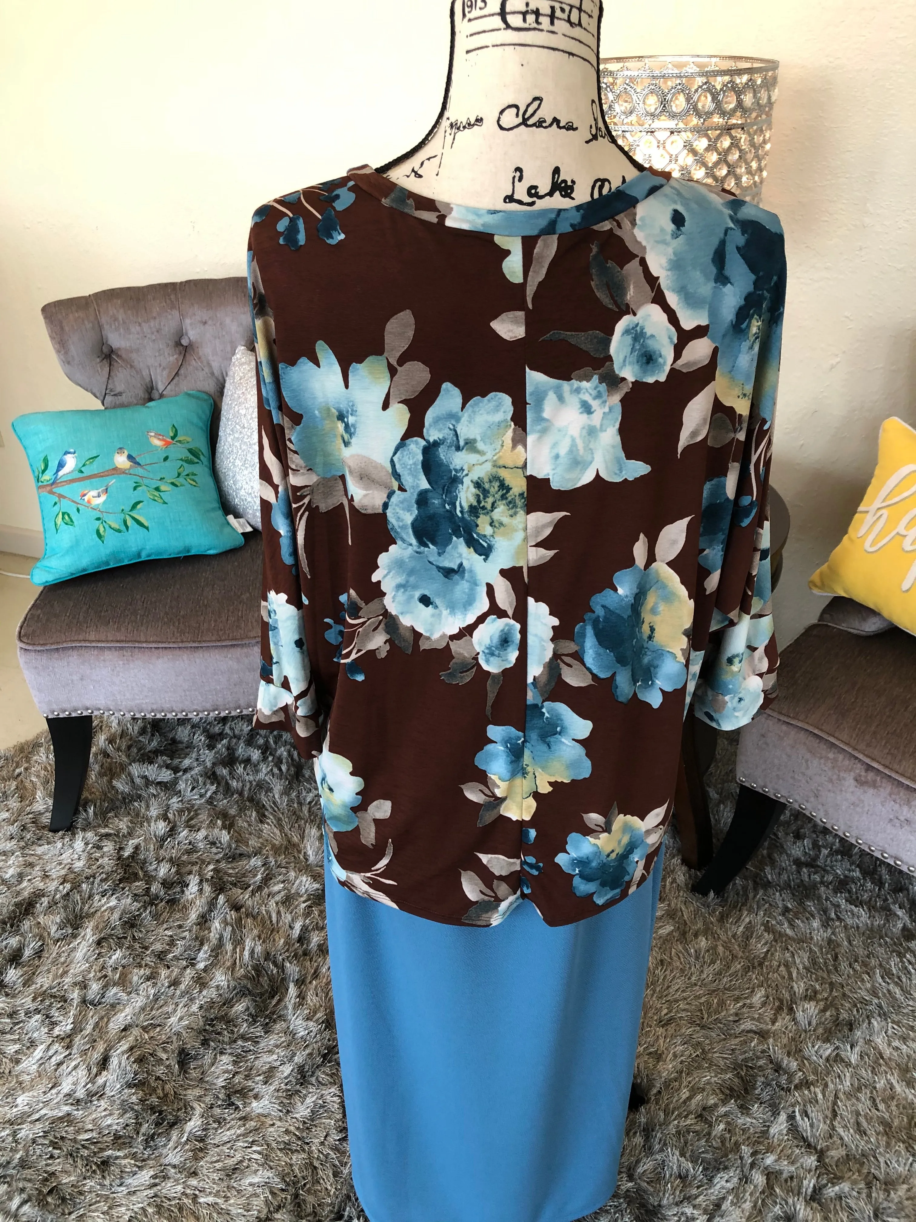Brown/Blue Floral Top