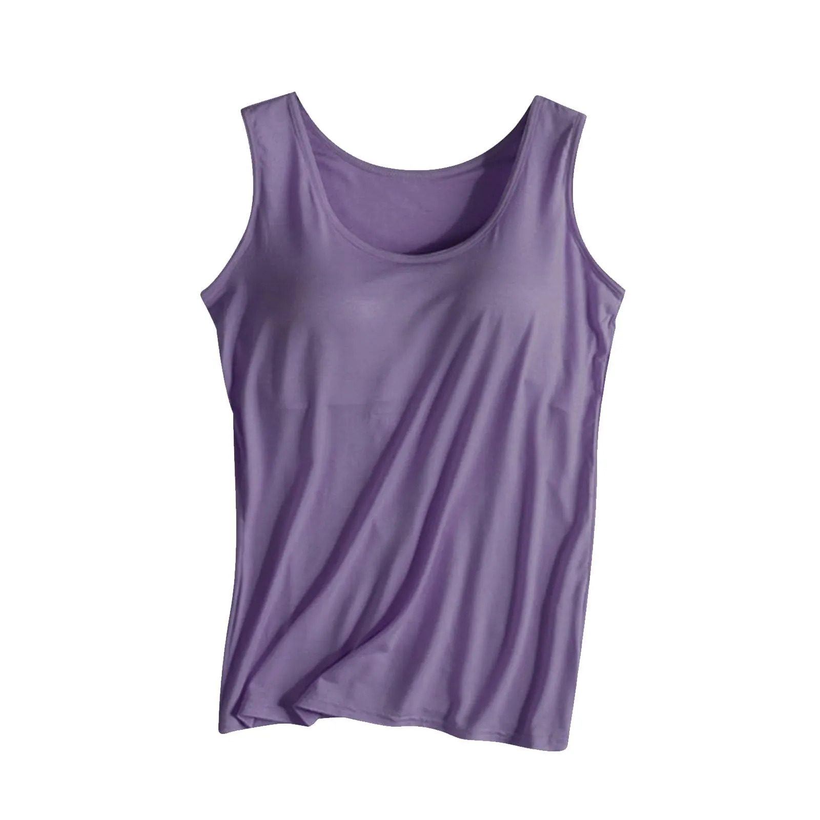 Deals of The Day Clearance Prime Sale, Tank Top Sports Bra, Women Camisole Shelf Bra Cami Tank Tops Adjustable Spaghetti Strap Tank Top Undershirts with Built in Bra C-Purple