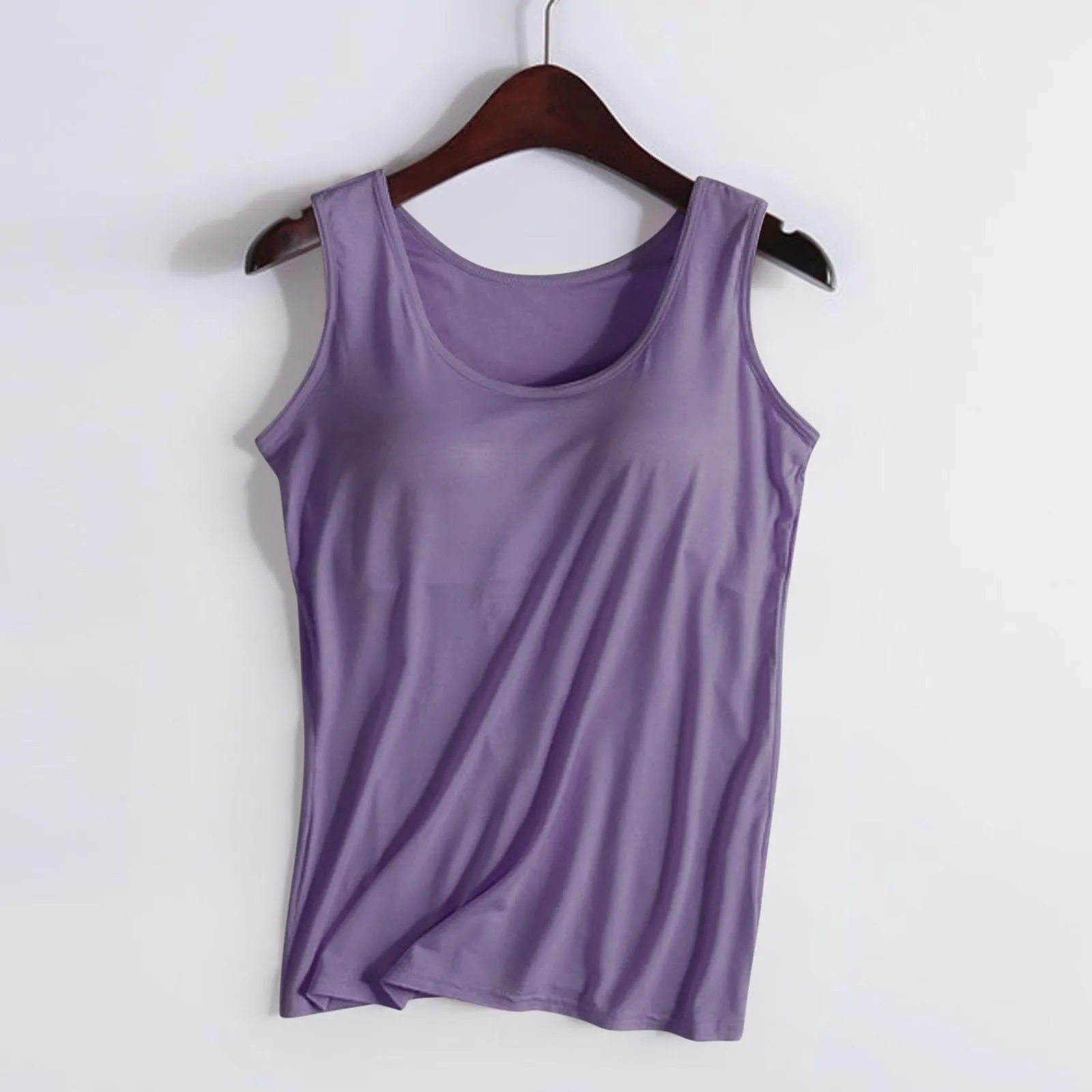 Deals of The Day Clearance Prime Sale, Tank Top Sports Bra, Women Camisole Shelf Bra Cami Tank Tops Adjustable Spaghetti Strap Tank Top Undershirts with Built in Bra C-Purple