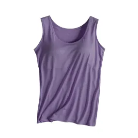 Deals of The Day Clearance Prime Sale, Tank Top Sports Bra, Women Camisole Shelf Bra Cami Tank Tops Adjustable Spaghetti Strap Tank Top Undershirts with Built in Bra C-Purple