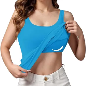Deals of The Day Clearance Prime, Tanks with Built in Bra, Womens Cotton Camisole Adjustable Strap Tank Tops with Shelf Bra Stretch Undershirts Blue
