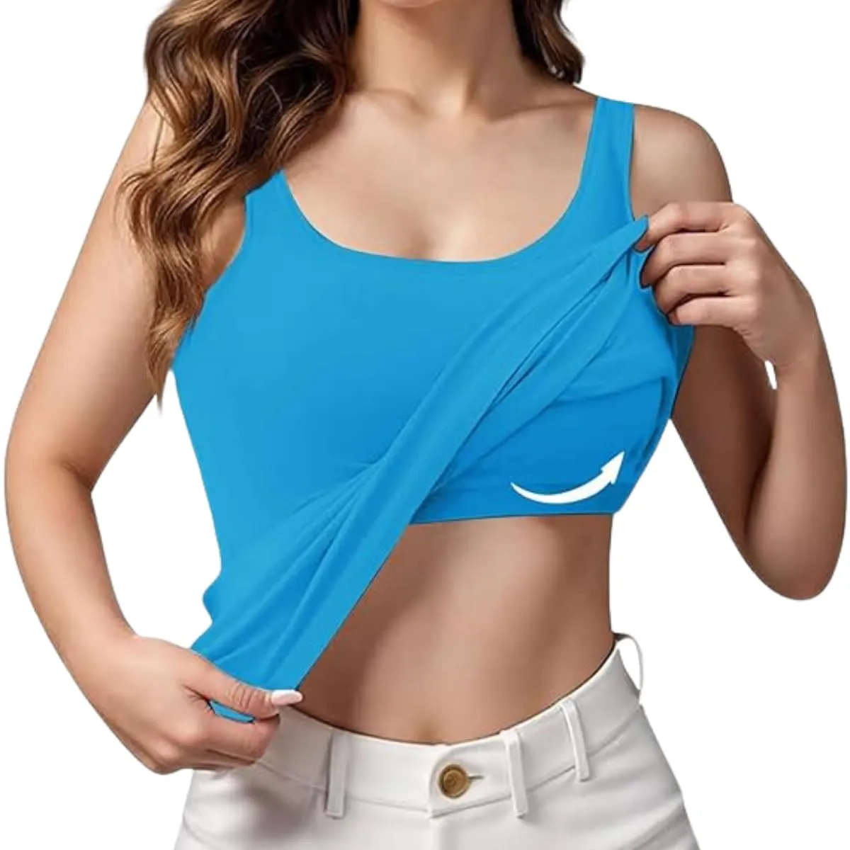 Deals of The Day Clearance Prime, Tanks with Built in Bra, Womens Cotton Camisole Adjustable Strap Tank Tops with Shelf Bra Stretch Undershirts Blue