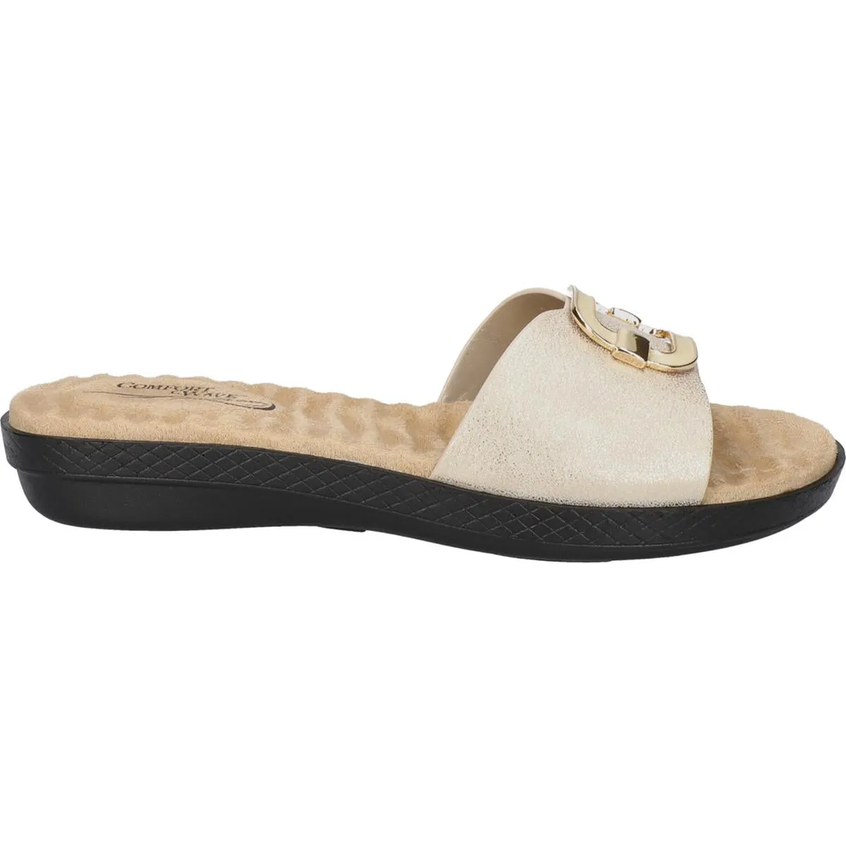 Easy Street Womens Sunshine Metallic Slip On Slide Sandals