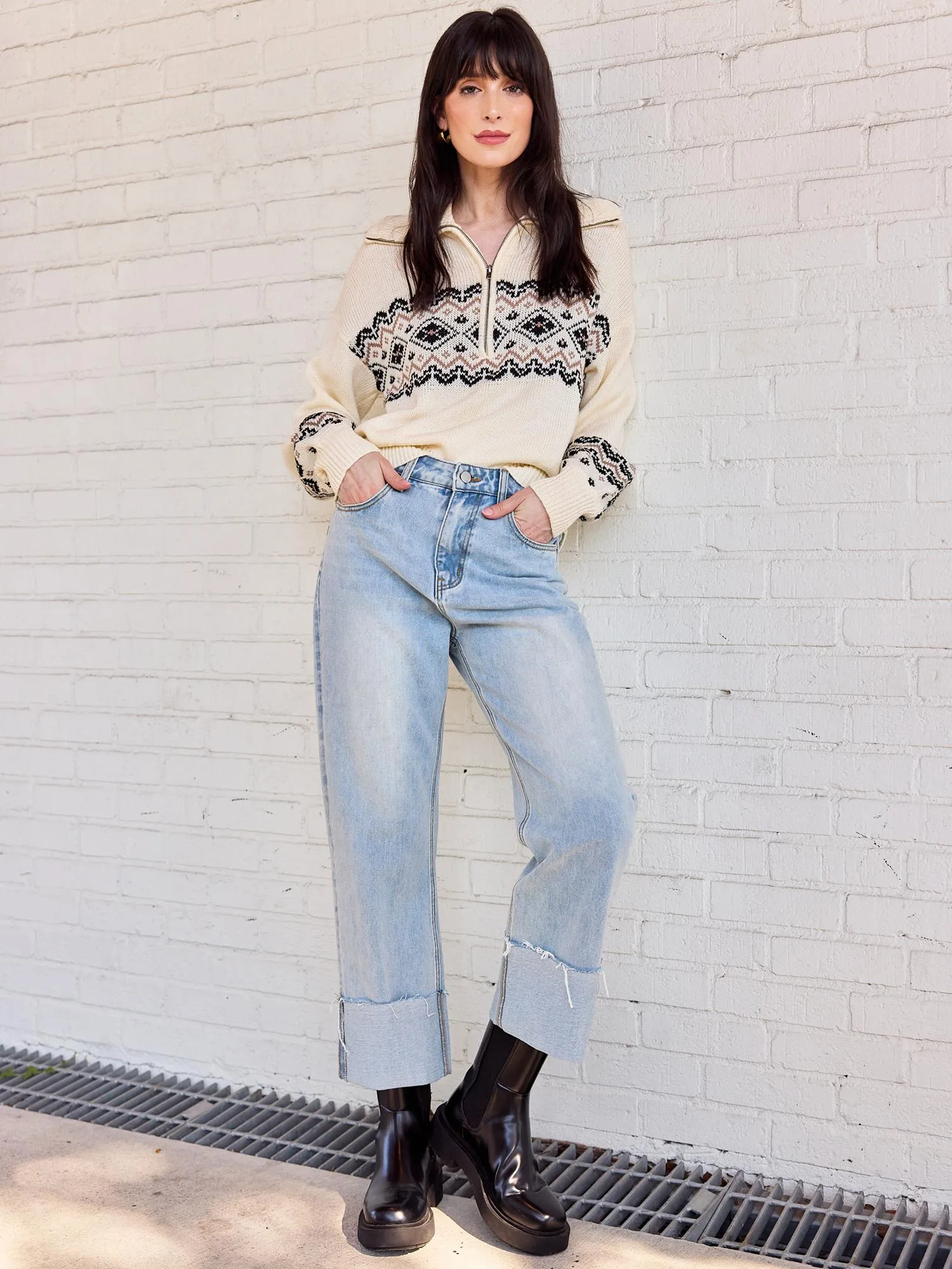 Edgemine Long-Sleeve Half Zip Fair Isle Pullover - Brands We Love