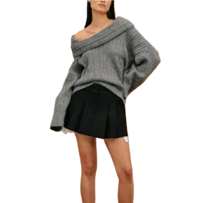 Elegant Solid Slash Neck Thick Knitted Tops Women Casual Long Sleeve Loose Warm Pullover Female Fashion High Street Sweater