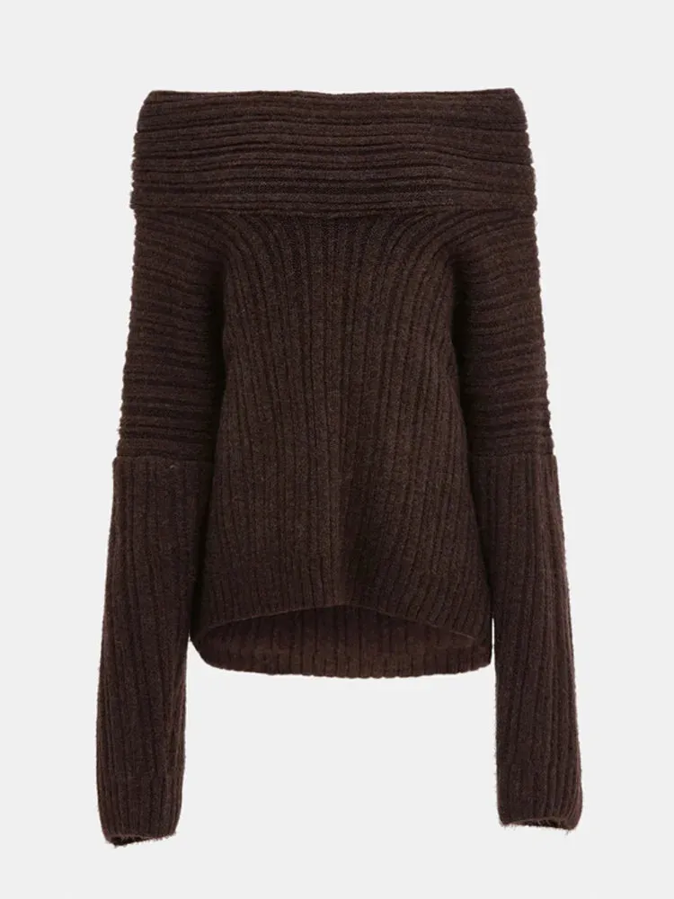 Elegant Solid Slash Neck Thick Knitted Tops Women Casual Long Sleeve Loose Warm Pullover Female Fashion High Street Sweater