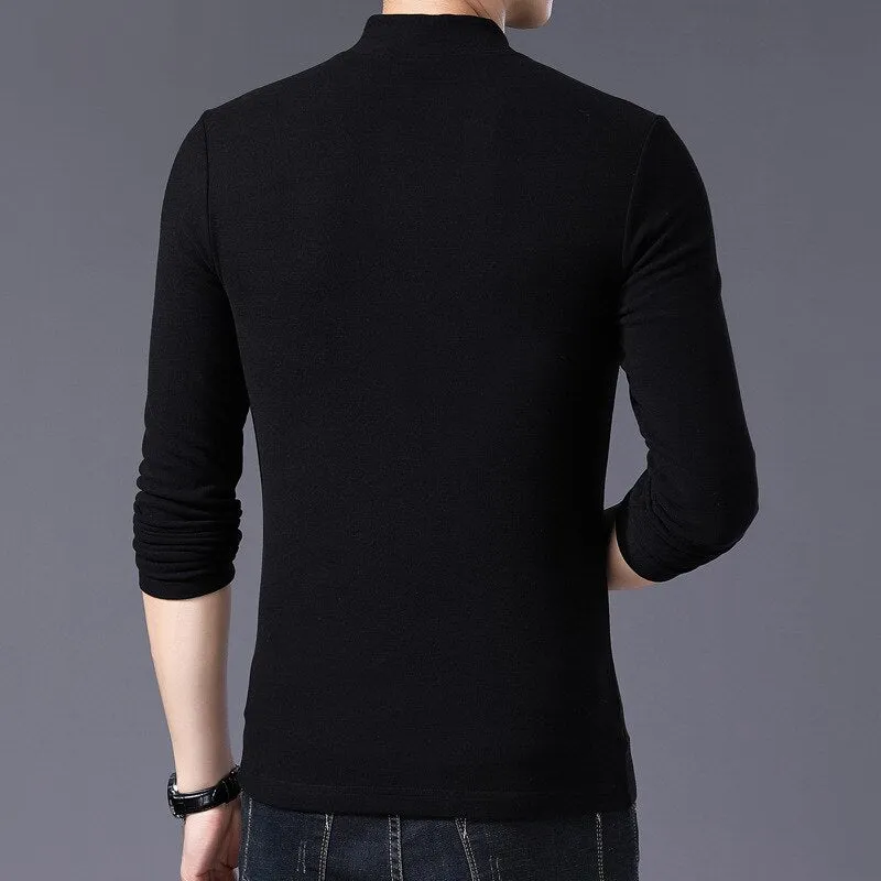 Men High Neck Long Sleeve Cotton T-shirt