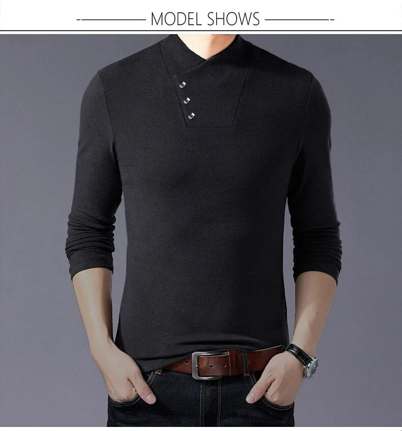 Men High Neck Long Sleeve Cotton T-shirt