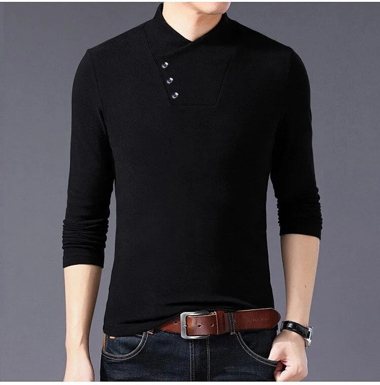 Men High Neck Long Sleeve Cotton T-shirt