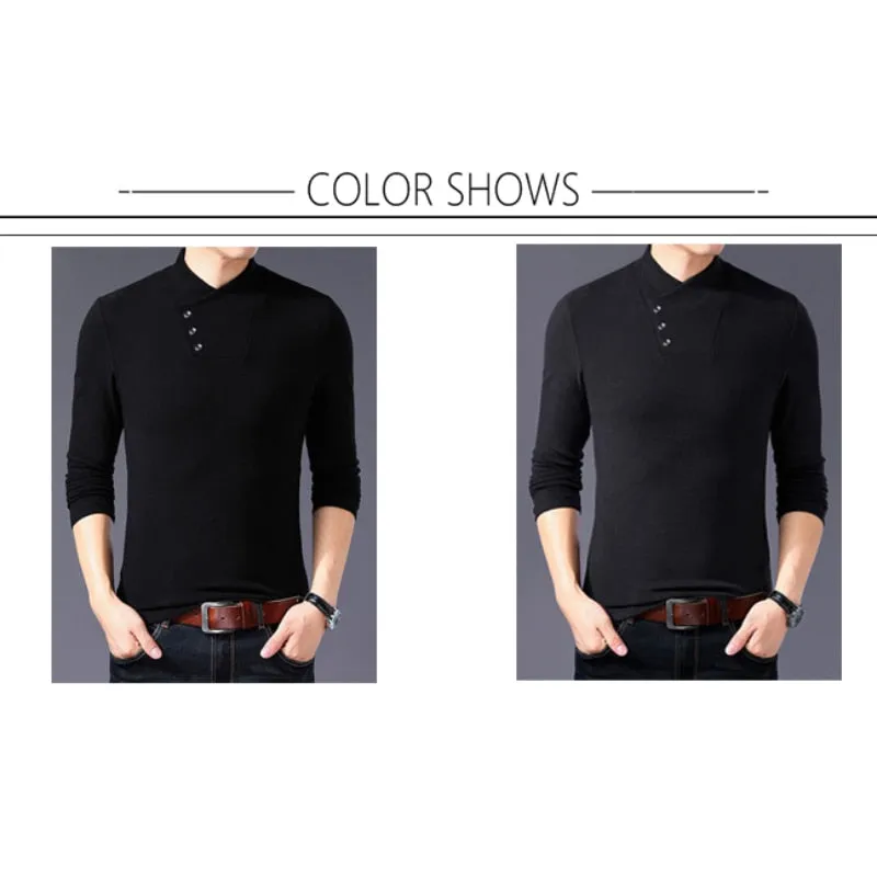 Men High Neck Long Sleeve Cotton T-shirt