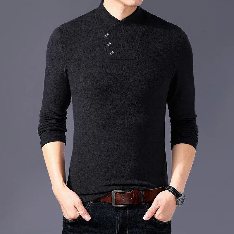 Men High Neck Long Sleeve Cotton T-shirt