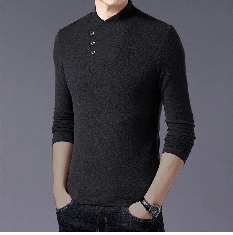 Men High Neck Long Sleeve Cotton T-shirt