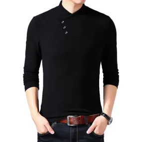 Men High Neck Long Sleeve Cotton T-shirt