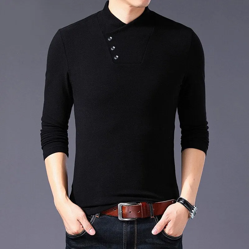 Men High Neck Long Sleeve Cotton T-shirt