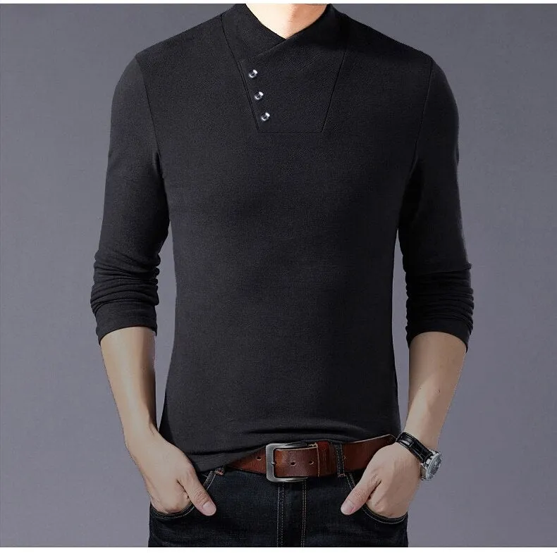 Men High Neck Long Sleeve Cotton T-shirt