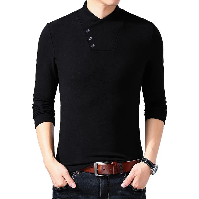 Men High Neck Long Sleeve Cotton T-shirt