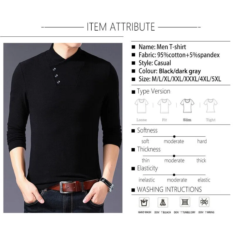 Men High Neck Long Sleeve Cotton T-shirt