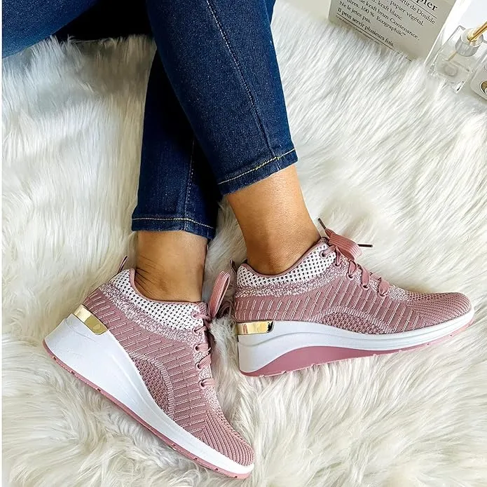 NEW Comfy Womens Running Shoes with Arch Support Streamlined Leisure Breathable Outdoor Casual Shoes SZ 5, PINK