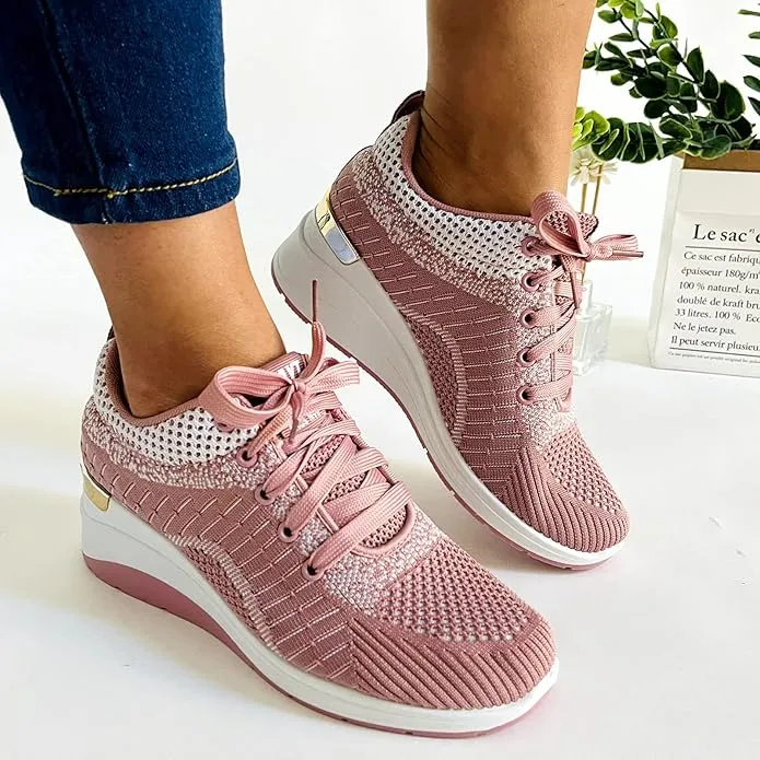 NEW Comfy Womens Running Shoes with Arch Support Streamlined Leisure Breathable Outdoor Casual Shoes SZ 5, PINK