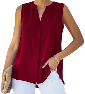 OLRIK Women's Casual Sleeveless V Neck Tops Loose Blouse Tops Tee T-Shirt