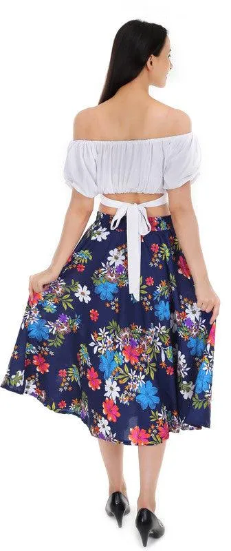one amore Polka Print Women Flared Dark Blue Skirt