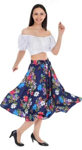 one amore Polka Print Women Flared Dark Blue Skirt