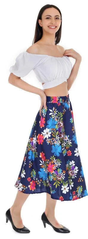 one amore Polka Print Women Flared Dark Blue Skirt