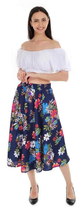 one amore Polka Print Women Flared Dark Blue Skirt