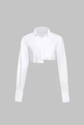 Pocket-Detail Raw Hem Crop Shirt