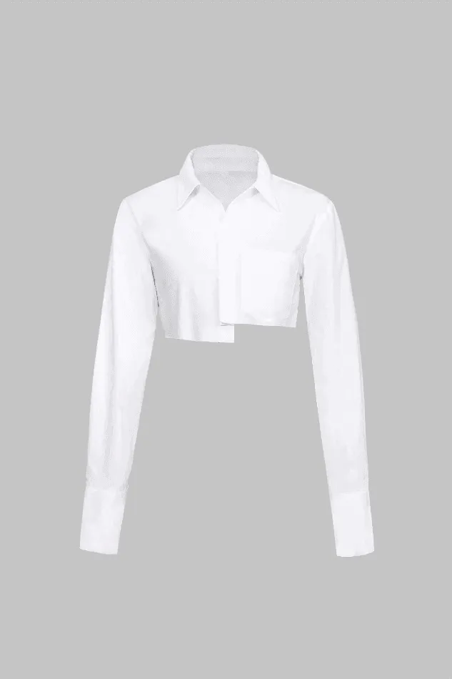 Pocket-Detail Raw Hem Crop Shirt