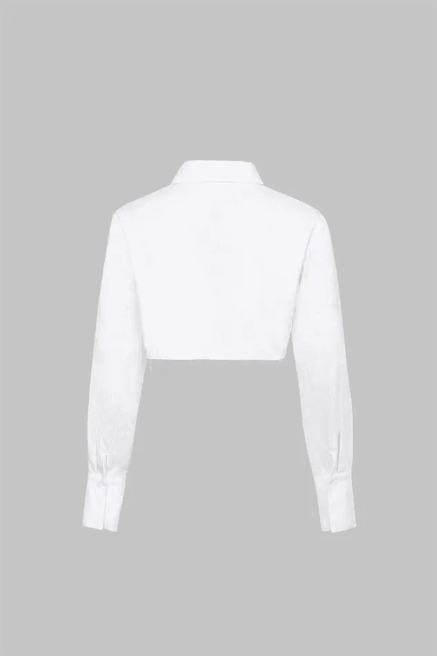 Pocket-Detail Raw Hem Crop Shirt