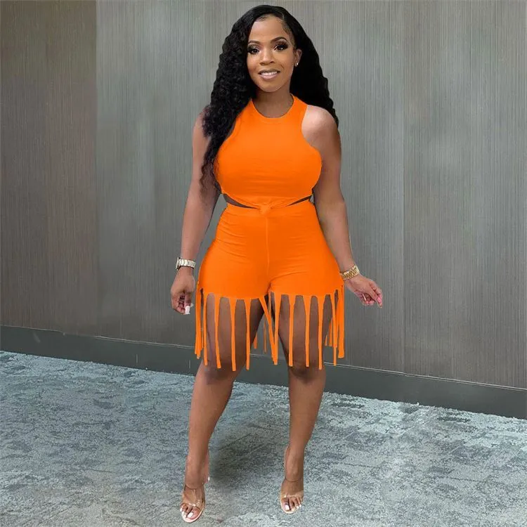 Pure Color Tassels Design Short Tops