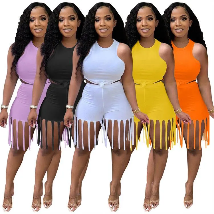 Pure Color Tassels Design Short Tops