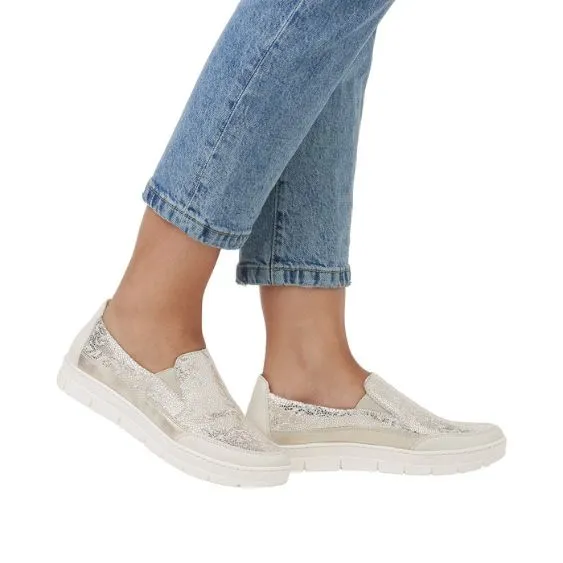 Remonte "Alabama" White/gold Slip- on Trainer Shoe