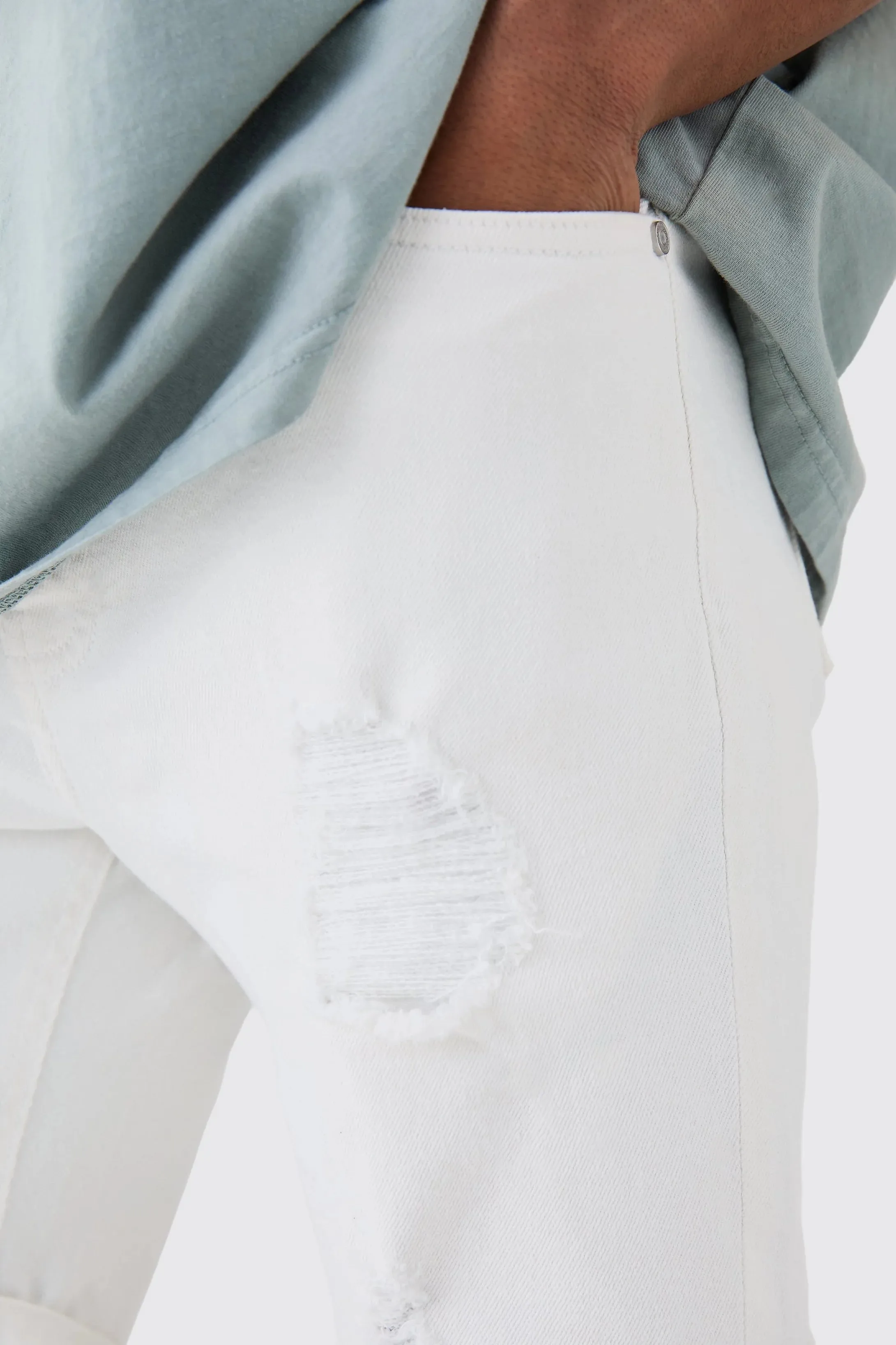Skinny Stretch Denim Shorts - White